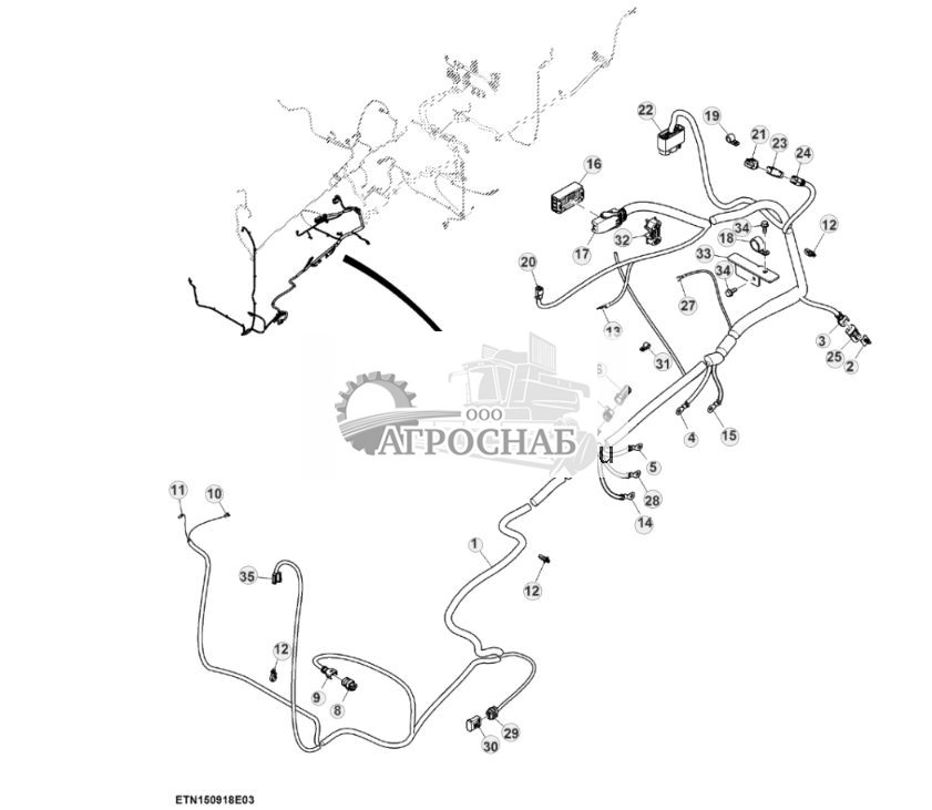 Жгут проводов шасси, с AutoTrac™ и резервным насосом, 15,0 L, двигатель FT4 (для стран СНГ, Европы, Северной Африки, Ближнего Востока) (35) (804000 - ) - ST895984 242.jpg